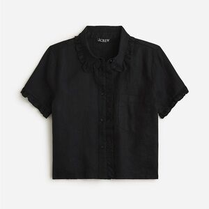 J Crew Ruffle-trim button-up shirt in linen